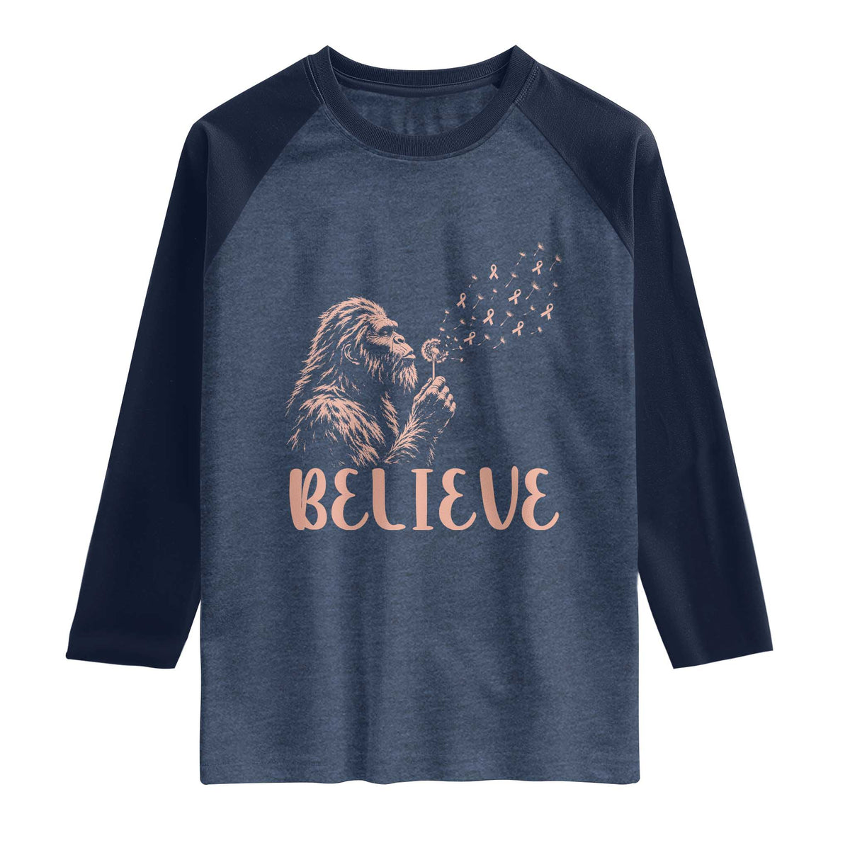 Funny Bigfoot Blowing Dandelion Flower Graphic Raglan Shirt Believe Endometrial Cancer Awareness