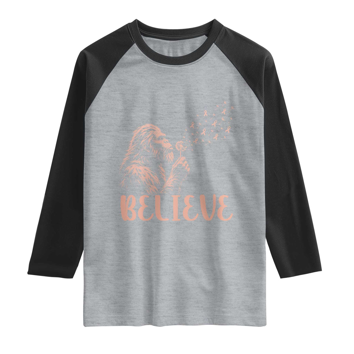 Funny Bigfoot Blowing Dandelion Flower Graphic Raglan Shirt Believe Endometrial Cancer Awareness