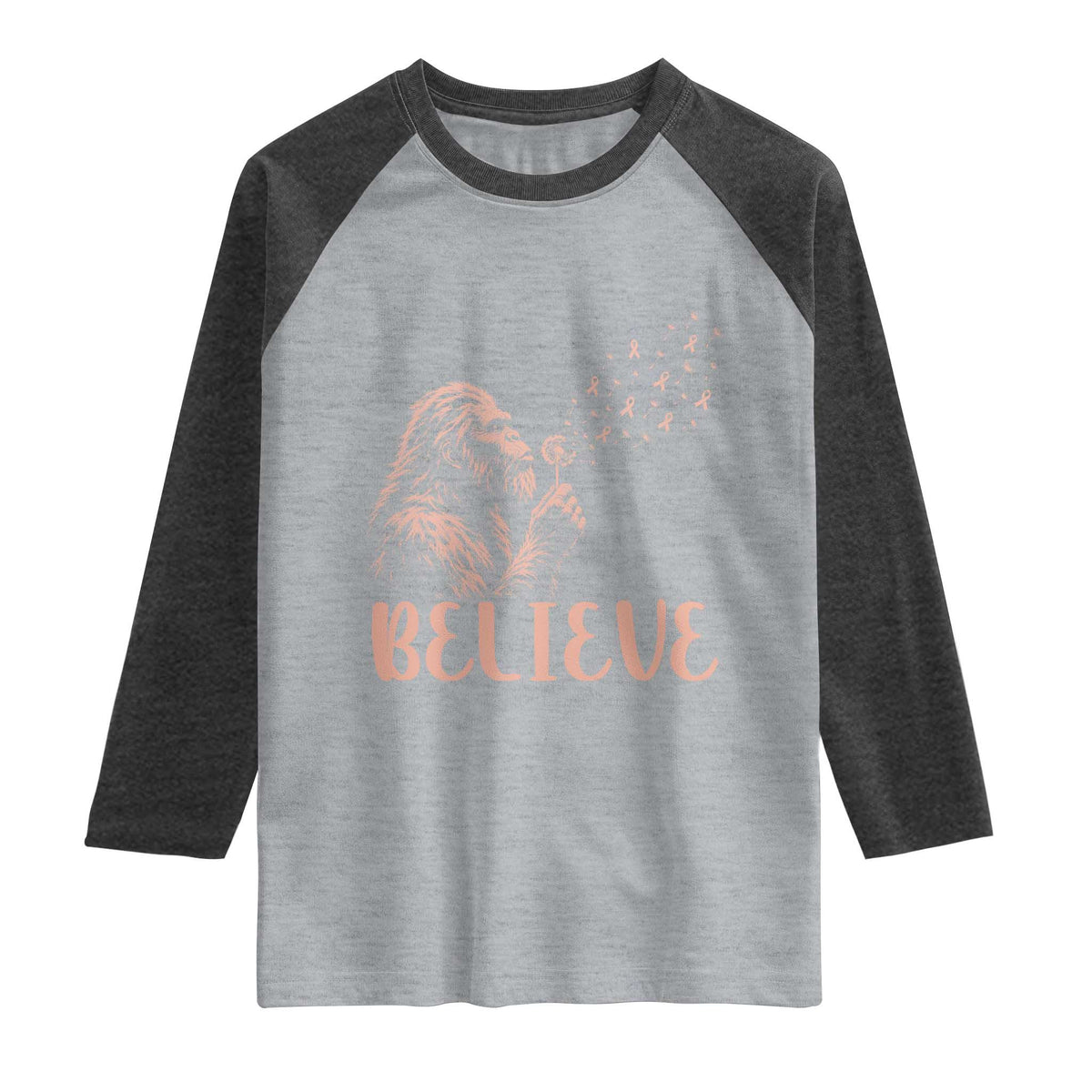 Funny Bigfoot Blowing Dandelion Flower Graphic Raglan Shirt Believe Endometrial Cancer Awareness
