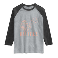 Funny Bigfoot Blowing Dandelion Flower Graphic Raglan Shirt Believe Endometrial Cancer Awareness