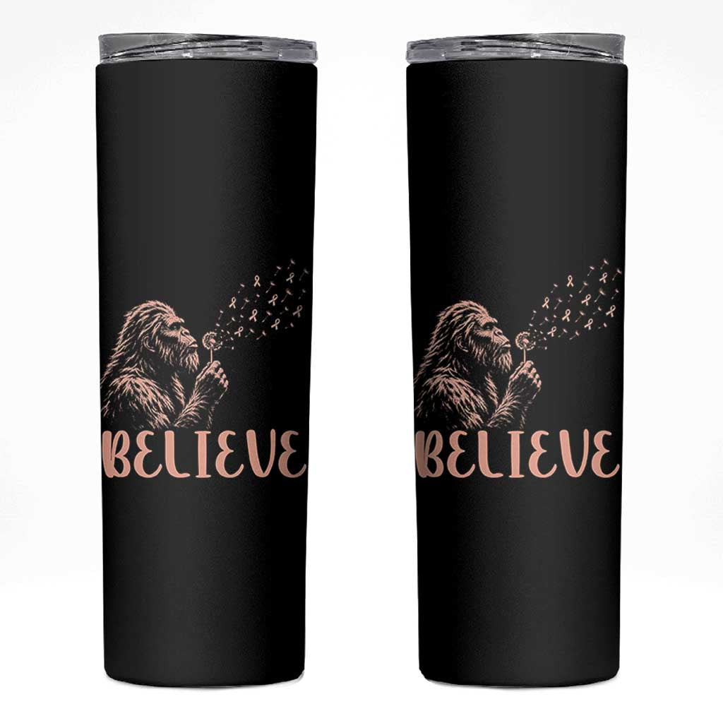 Funny Bigfoot Blowing Dandelion Flower Graphic Skinny Tumbler Believe Endometrial Cancer Awareness