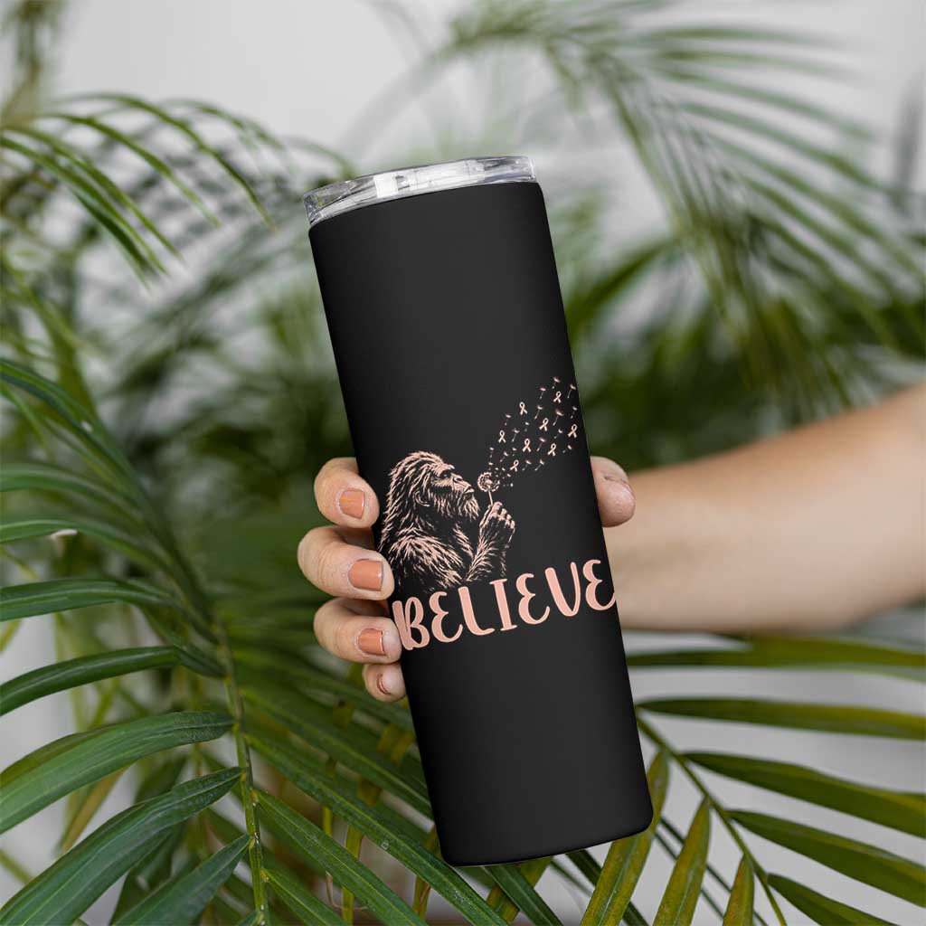 Funny Bigfoot Blowing Dandelion Flower Graphic Skinny Tumbler Believe Endometrial Cancer Awareness