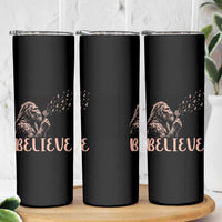 Funny Bigfoot Blowing Dandelion Flower Graphic Skinny Tumbler Believe Endometrial Cancer Awareness