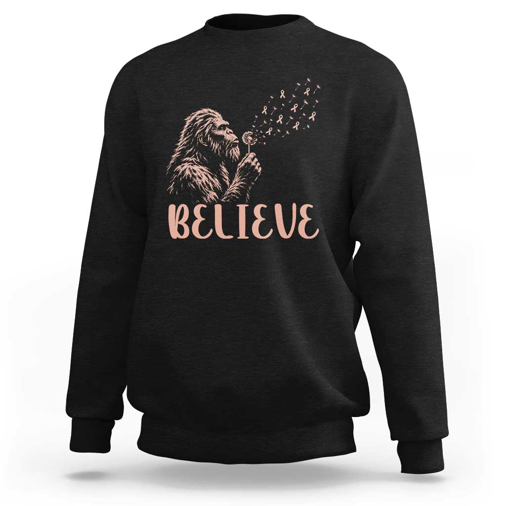 Funny Bigfoot Blowing Dandelion Flower Graphic Sweatshirt Believe Endometrial Cancer Awareness