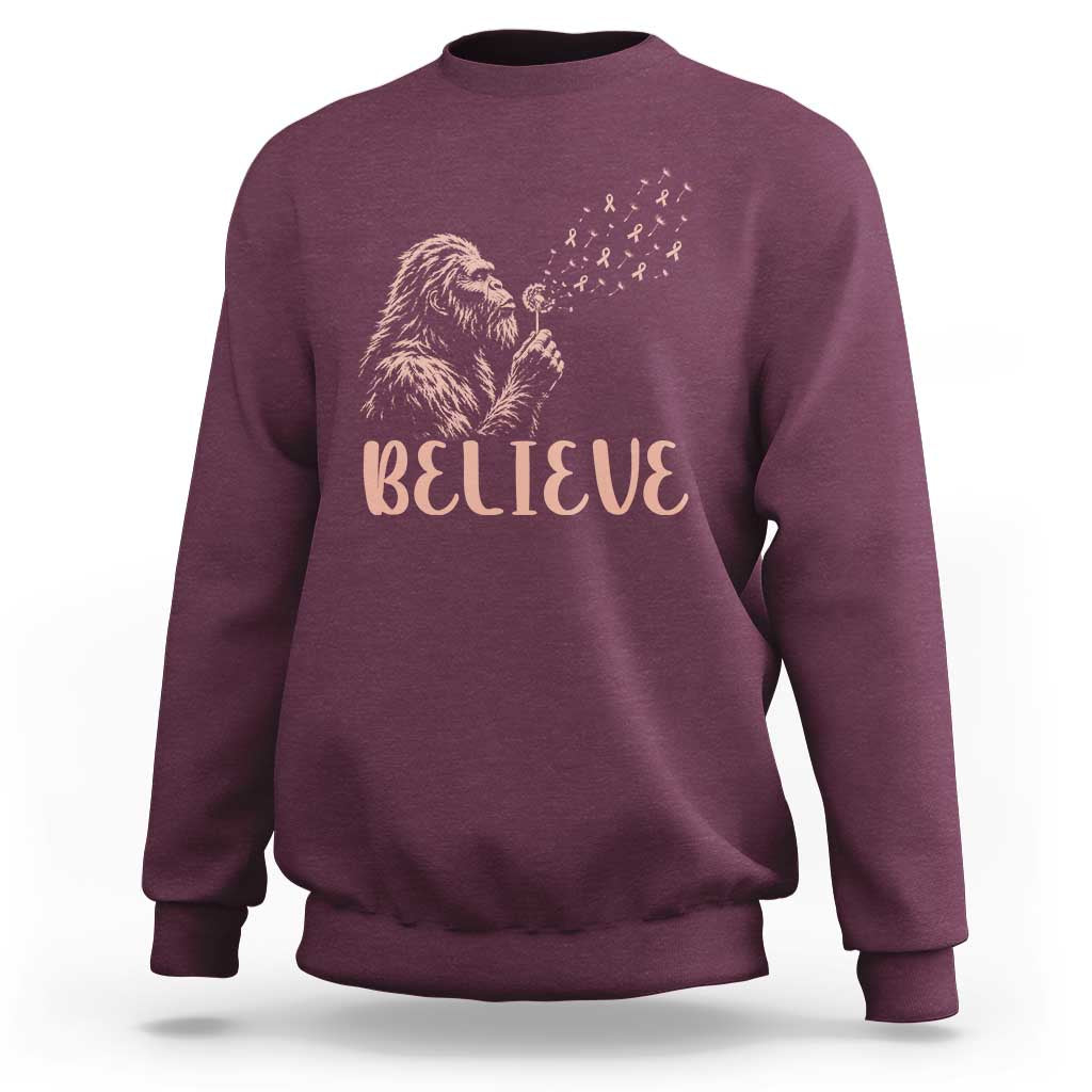 Funny Bigfoot Blowing Dandelion Flower Graphic Sweatshirt Believe Endometrial Cancer Awareness