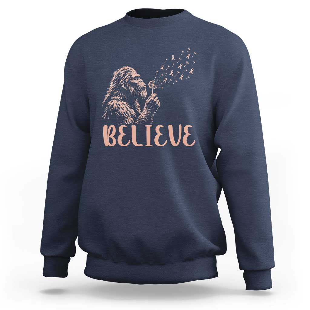 Funny Bigfoot Blowing Dandelion Flower Graphic Sweatshirt Believe Endometrial Cancer Awareness