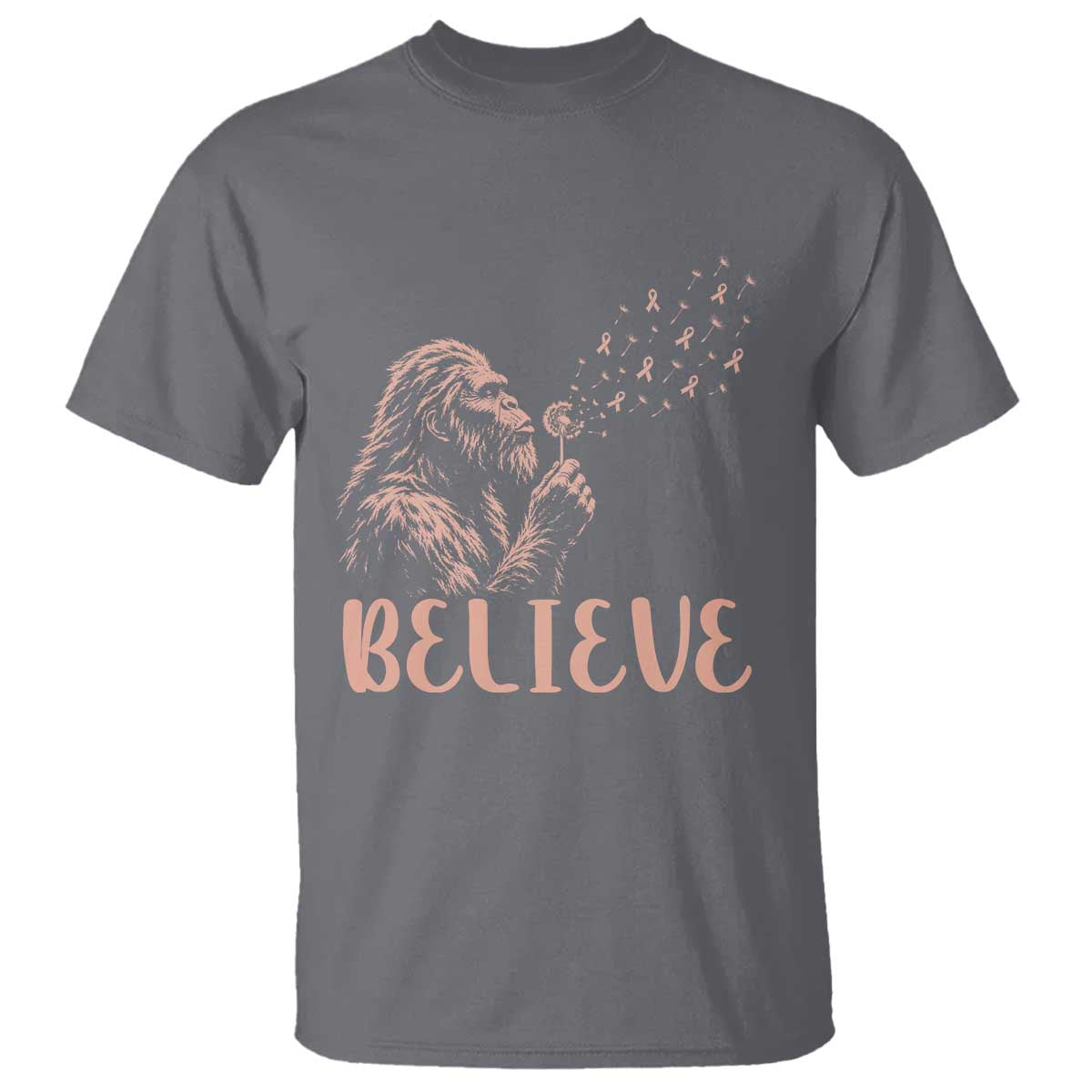 Funny Bigfoot Blowing Dandelion Flower Graphic T Shirt Believe Endometrial Cancer Awareness