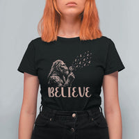 Funny Bigfoot Blowing Dandelion Flower Graphic T Shirt For Women Believe Endometrial Cancer Awareness
