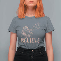 Funny Bigfoot Blowing Dandelion Flower Graphic T Shirt For Women Believe Endometrial Cancer Awareness