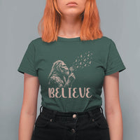 Funny Bigfoot Blowing Dandelion Flower Graphic T Shirt For Women Believe Endometrial Cancer Awareness