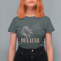 Funny Bigfoot Blowing Dandelion Flower Graphic T Shirt For Women Believe Endometrial Cancer Awareness