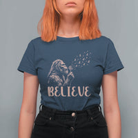 Funny Bigfoot Blowing Dandelion Flower Graphic T Shirt For Women Believe Endometrial Cancer Awareness