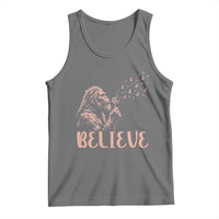 Funny Bigfoot Blowing Dandelion Flower Graphic Tank Top Believe Endometrial Cancer Awareness