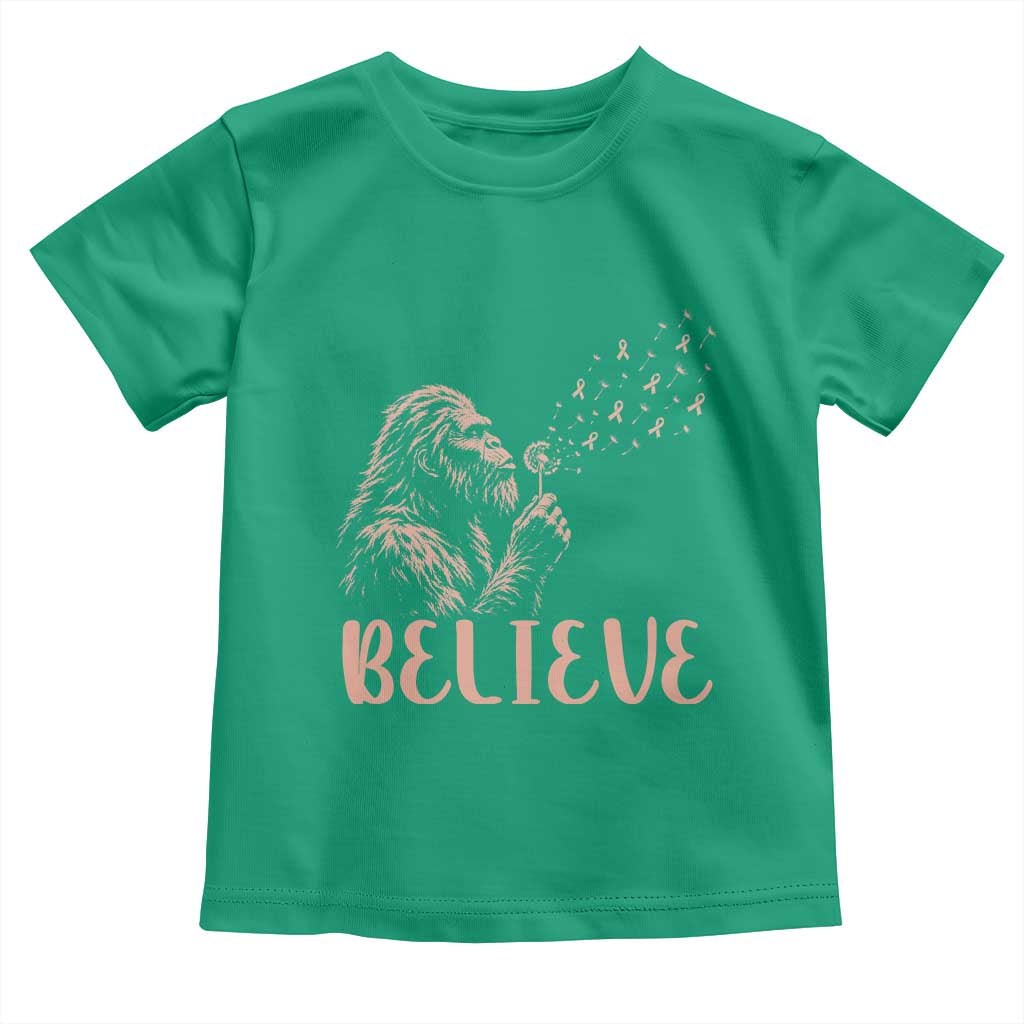 Funny Bigfoot Blowing Dandelion Flower Graphic Toddler T Shirt Believe Endometrial Cancer Awareness