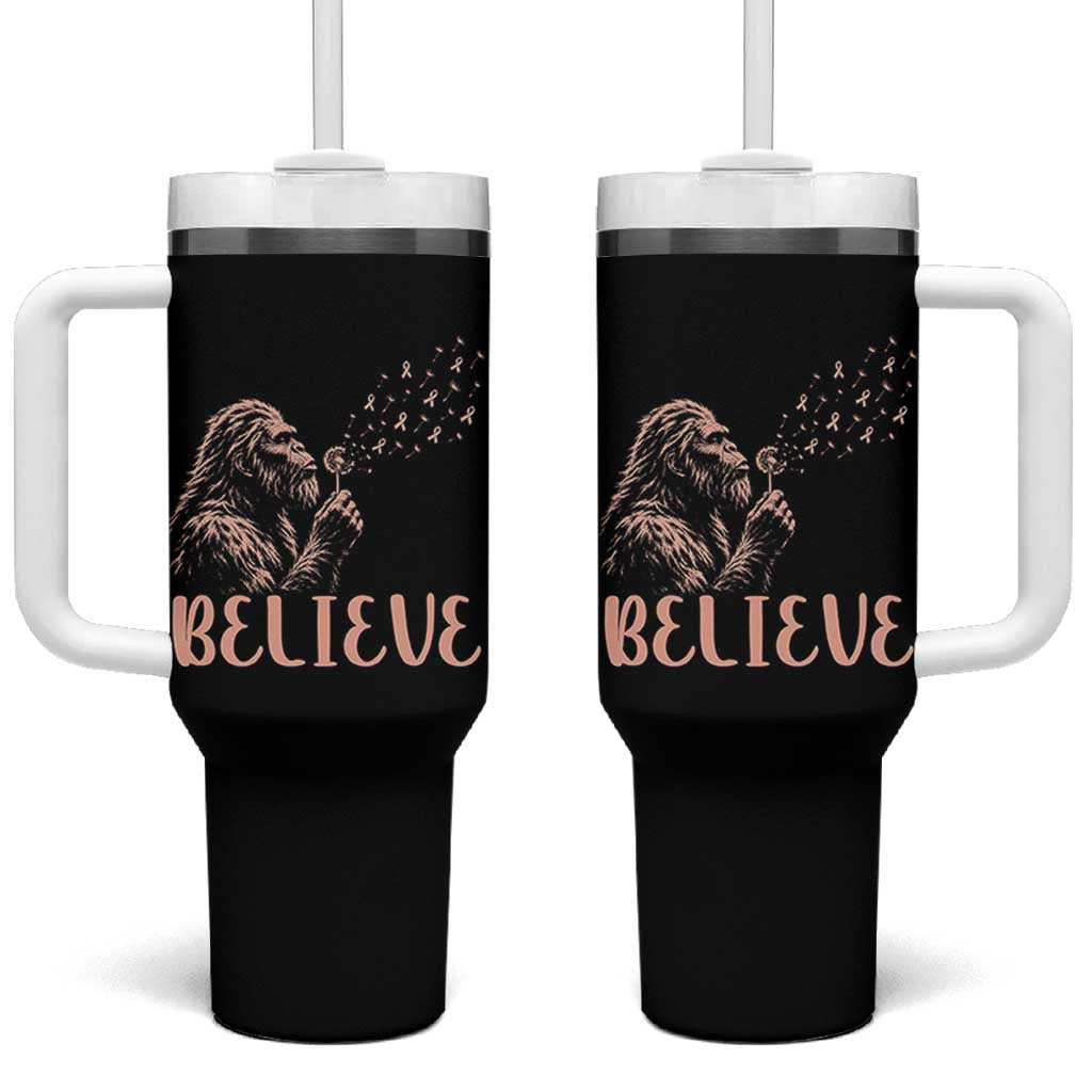 Funny Bigfoot Blowing Dandelion Flower Graphic Tumbler With Handle Believe Endometrial Cancer Awareness