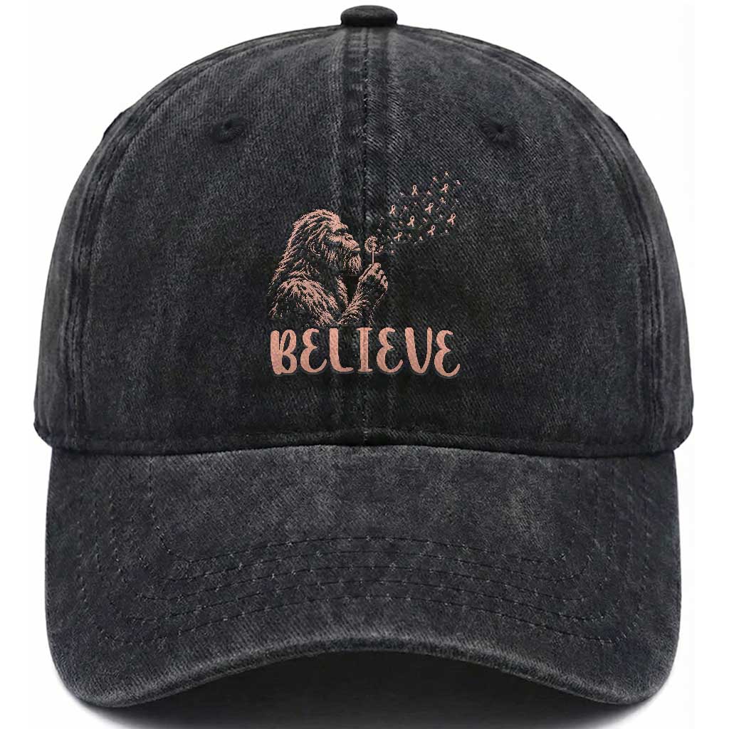 Funny Bigfoot Blowing Dandelion Flower Graphic Washed Cotton Baseball Cap Believe Endometrial Cancer Awareness