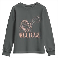 Funny Bigfoot Blowing Dandelion Flower Graphic Youth Sweatshirt Believe Endometrial Cancer Awareness
