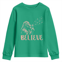 Funny Bigfoot Blowing Dandelion Flower Graphic Youth Sweatshirt Believe Endometrial Cancer Awareness