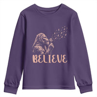 Funny Bigfoot Blowing Dandelion Flower Graphic Youth Sweatshirt Believe Endometrial Cancer Awareness