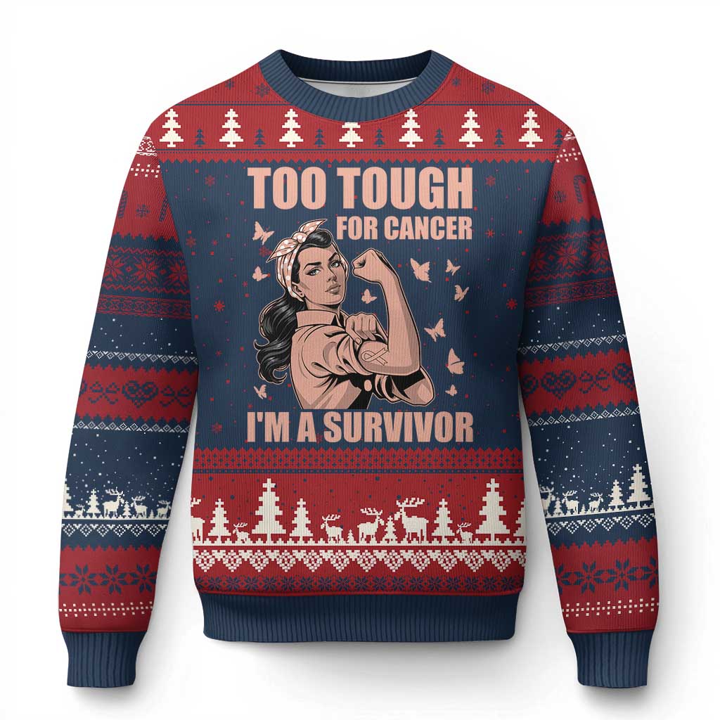 Endometrial Cancer Warrior Ugly Christmas Sweater Too Tough For Cancer Im A Survivor