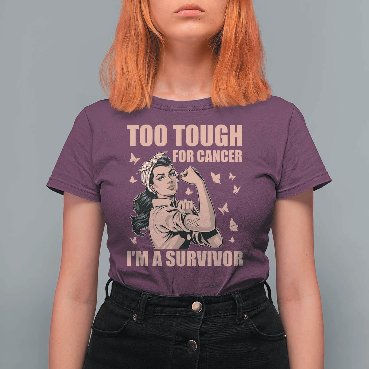 Endometrial Cancer Warrior T Shirt For Women Too Tough For Cancer Im A Survivor