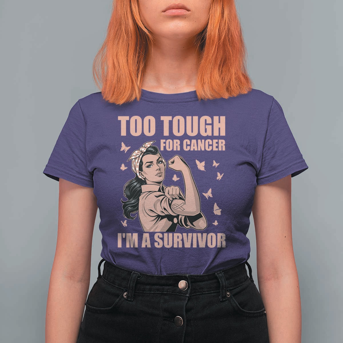 Endometrial Cancer Warrior T Shirt For Women Too Tough For Cancer Im A Survivor
