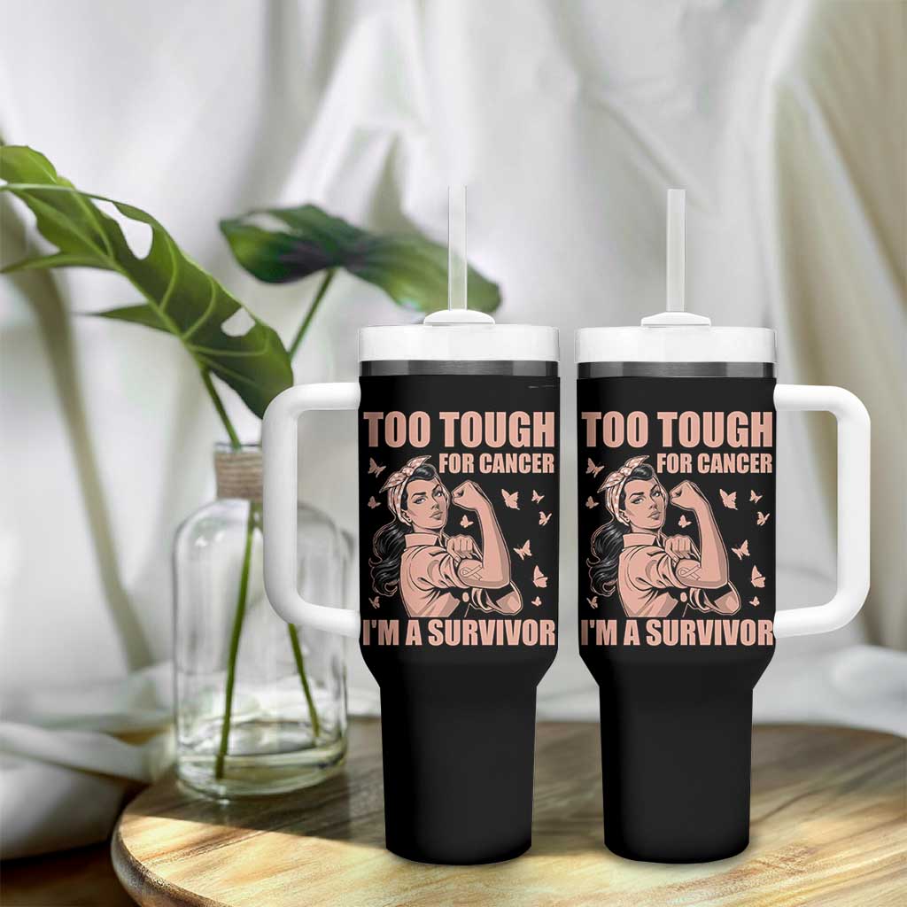 Endometrial Cancer Warrior Tumbler With Handle Too Tough For Cancer Im A Survivor