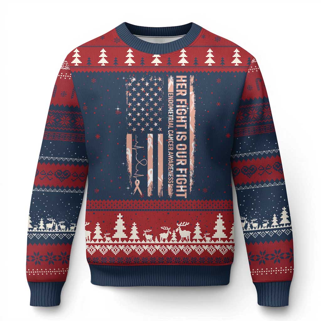 Patriotic Endometrial Cancer Awareness Ugly Christmas Sweater Her Fight Our Fight