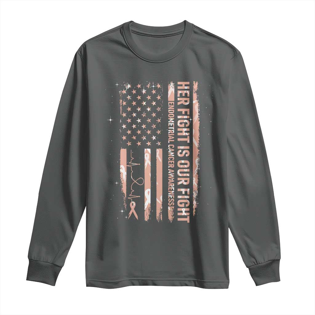 Patriotic Endometrial Cancer Awareness Long Sleeve Shirt Her Fight Our Fight