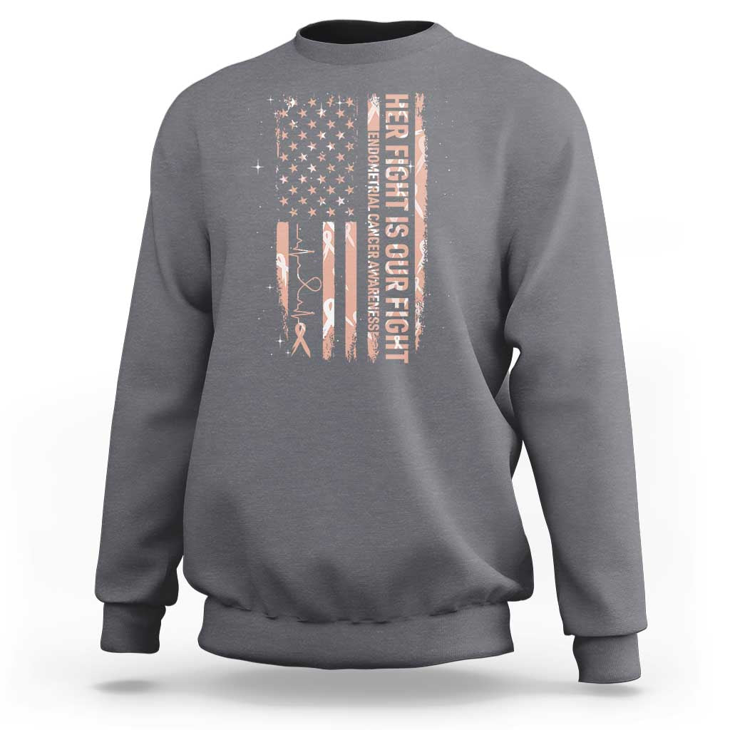 Patriotic Endometrial Cancer Awareness Sweatshirt Her Fight Our Fight