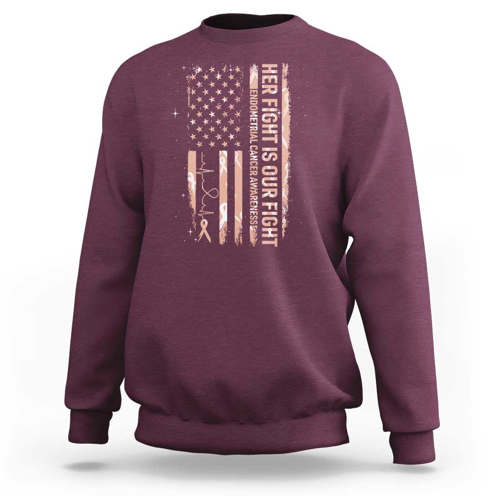 Patriotic Endometrial Cancer Awareness Sweatshirt Her Fight Our Fight