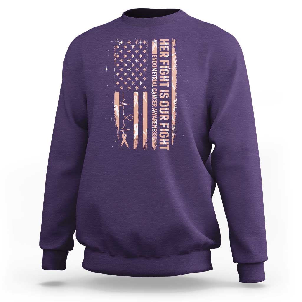 Patriotic Endometrial Cancer Awareness Sweatshirt Her Fight Our Fight