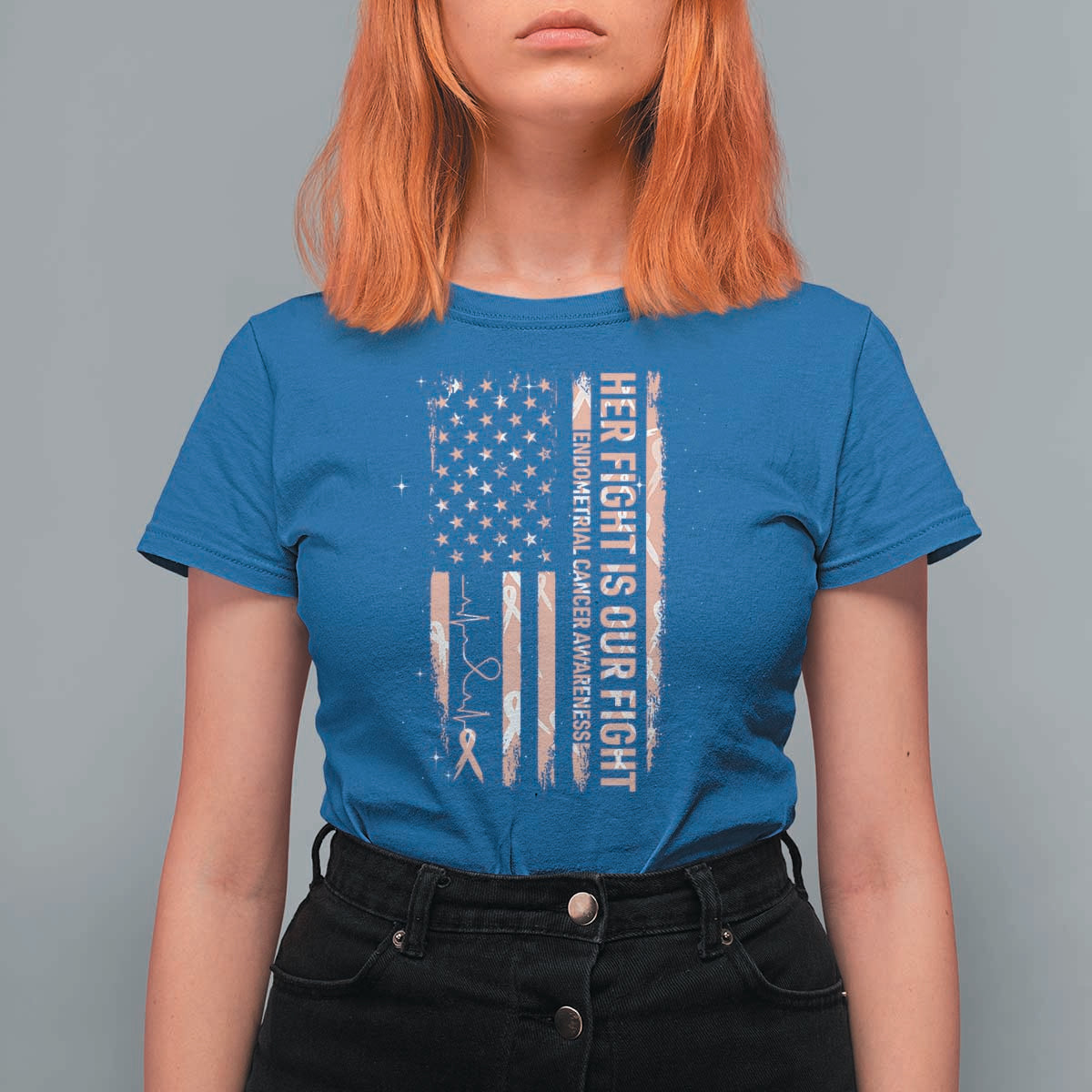 Patriotic Endometrial Cancer Awareness T Shirt For Women Her Fight Our Fight