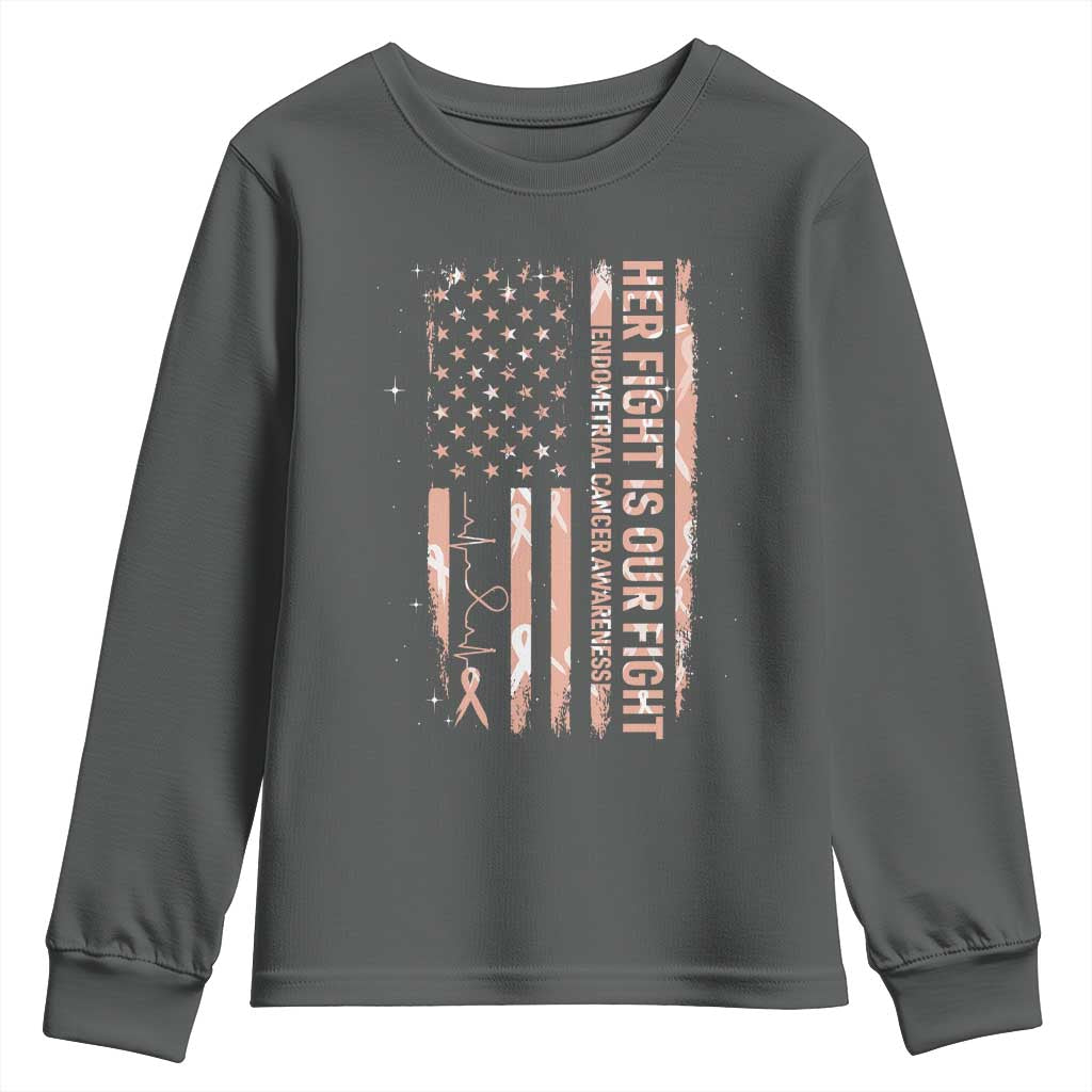Patriotic Endometrial Cancer Awareness Youth Sweatshirt Her Fight Our Fight