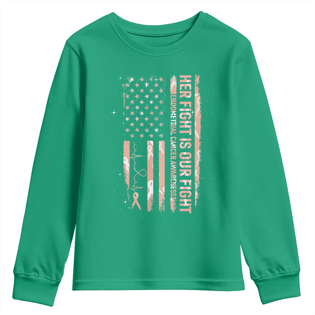 Patriotic Endometrial Cancer Awareness Youth Sweatshirt Her Fight Our Fight