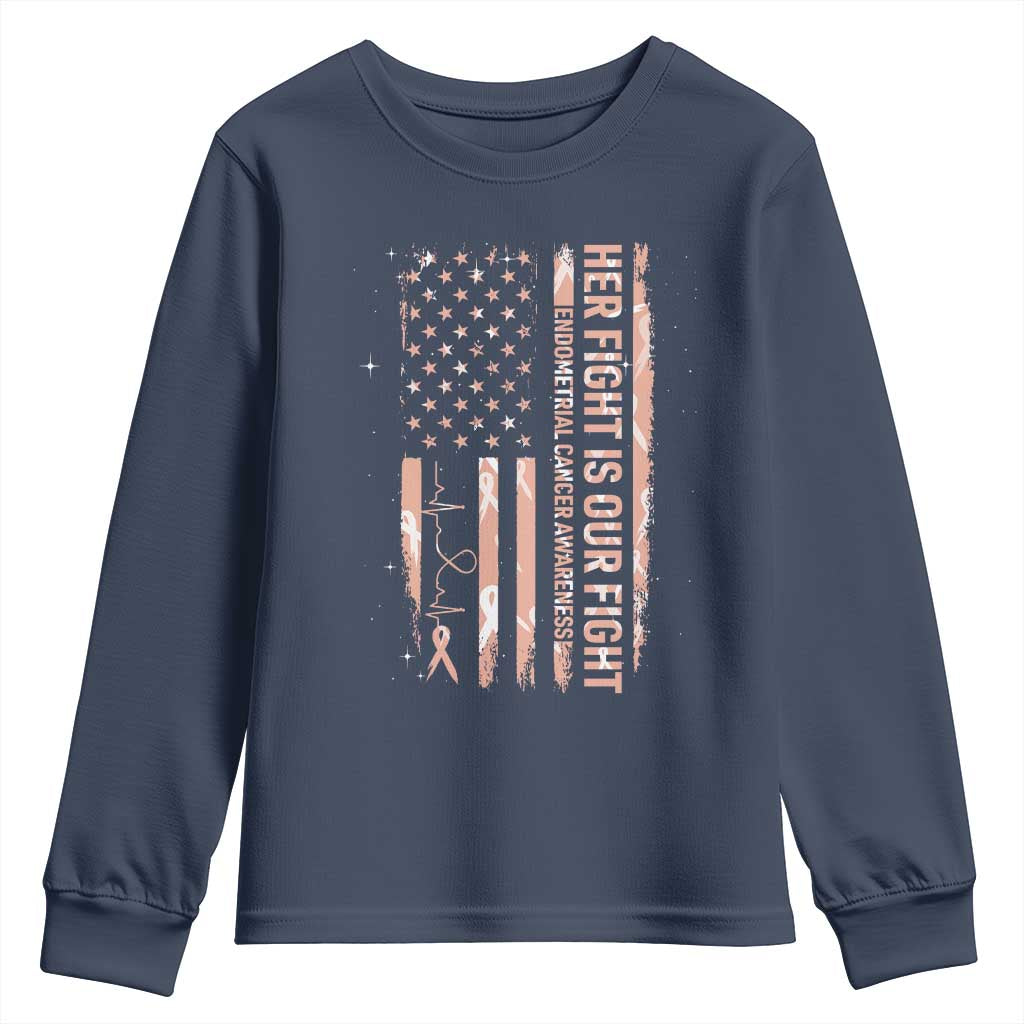 Patriotic Endometrial Cancer Awareness Youth Sweatshirt Her Fight Our Fight