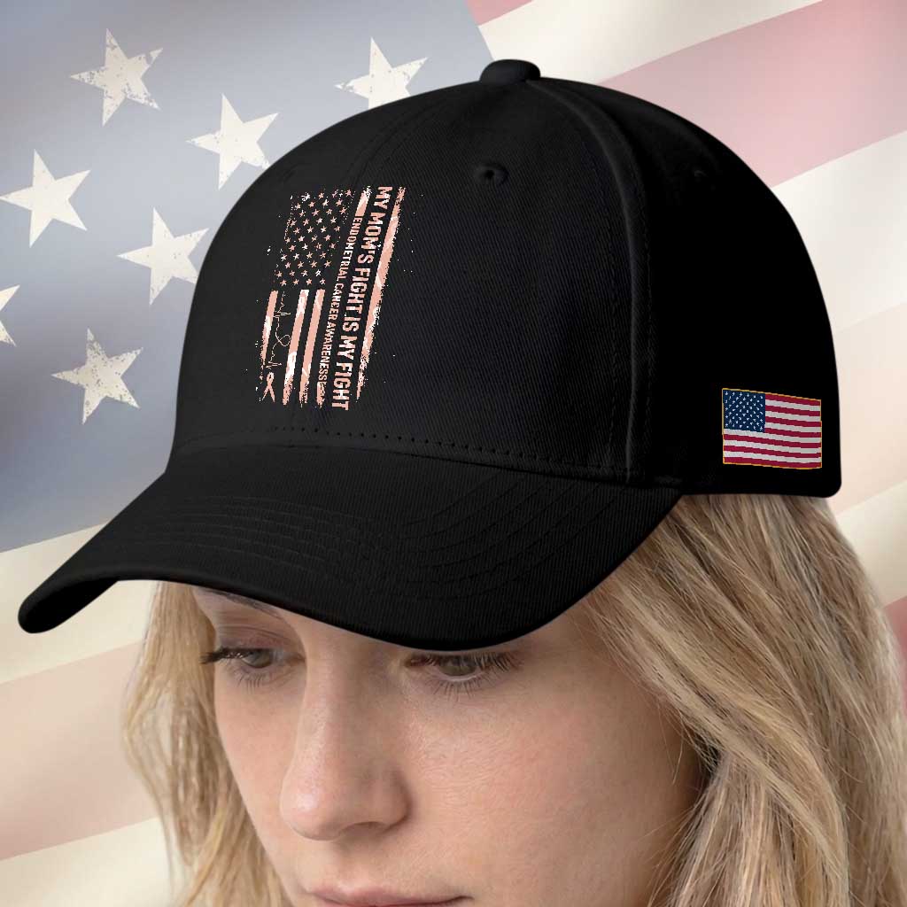 American Flag Endometrial Cancer Support Baseball Cap My Moms Fight My Fight