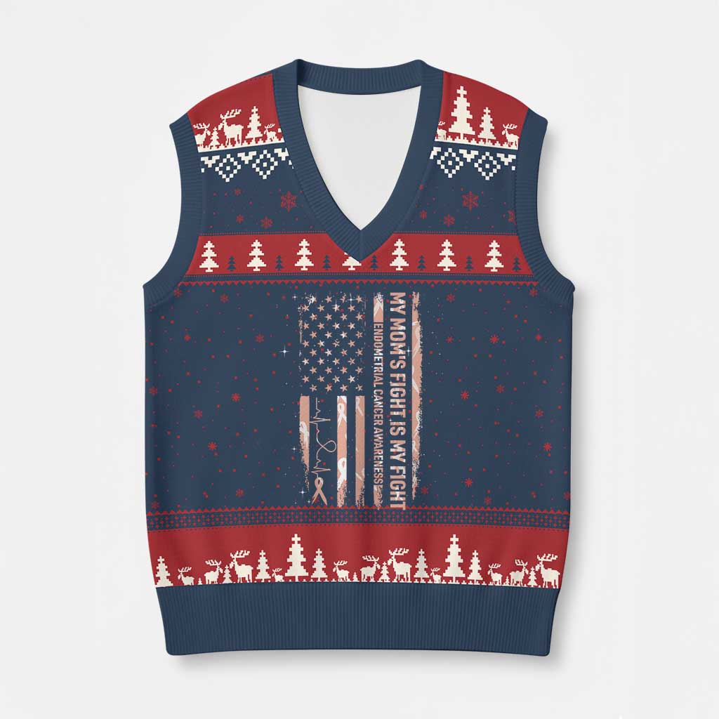 American Flag Endometrial Cancer Support V-Neck Knit Sweater Vest My Moms Fight My Fight