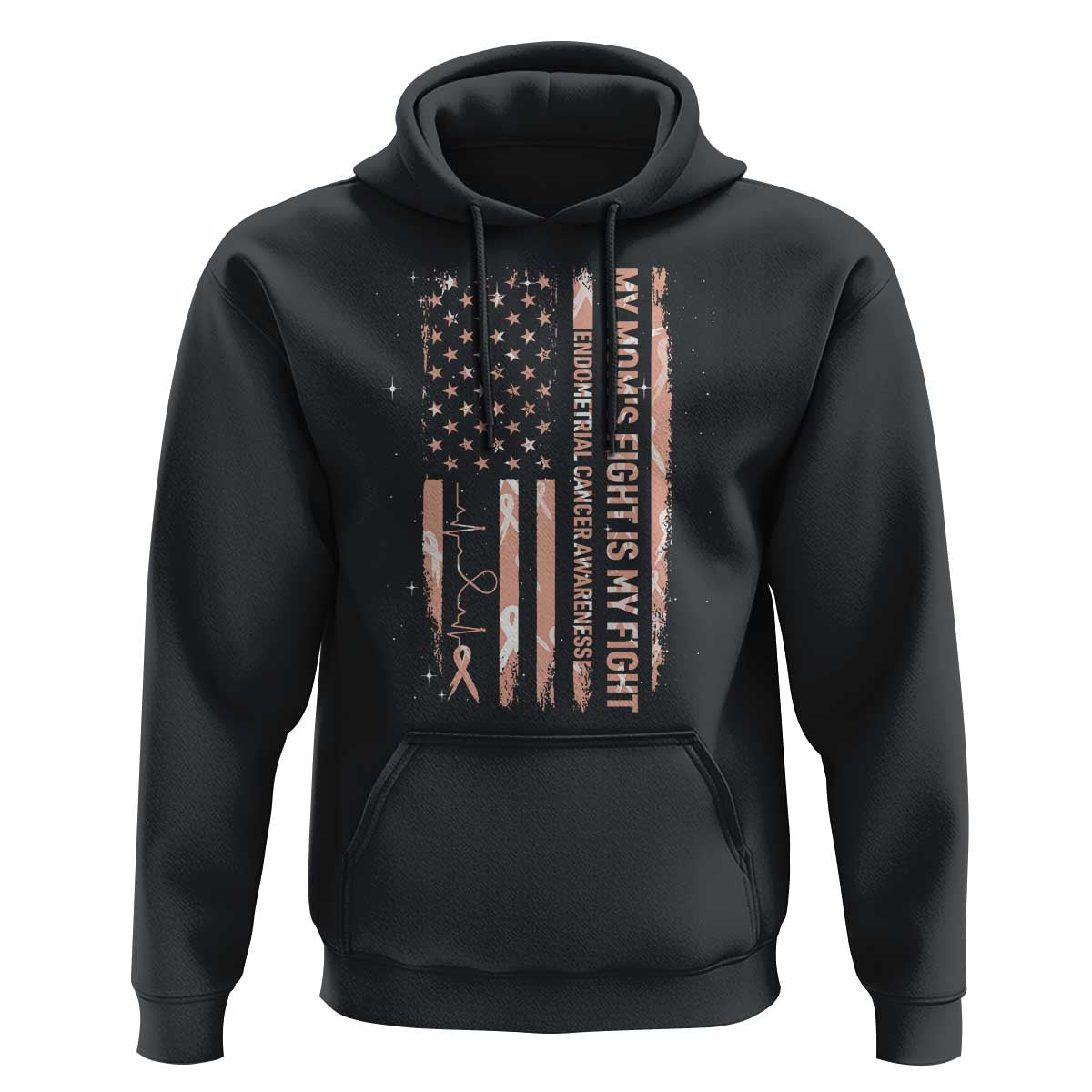 American Flag Endometrial Cancer Support Hoodie My Moms Fight My Fight