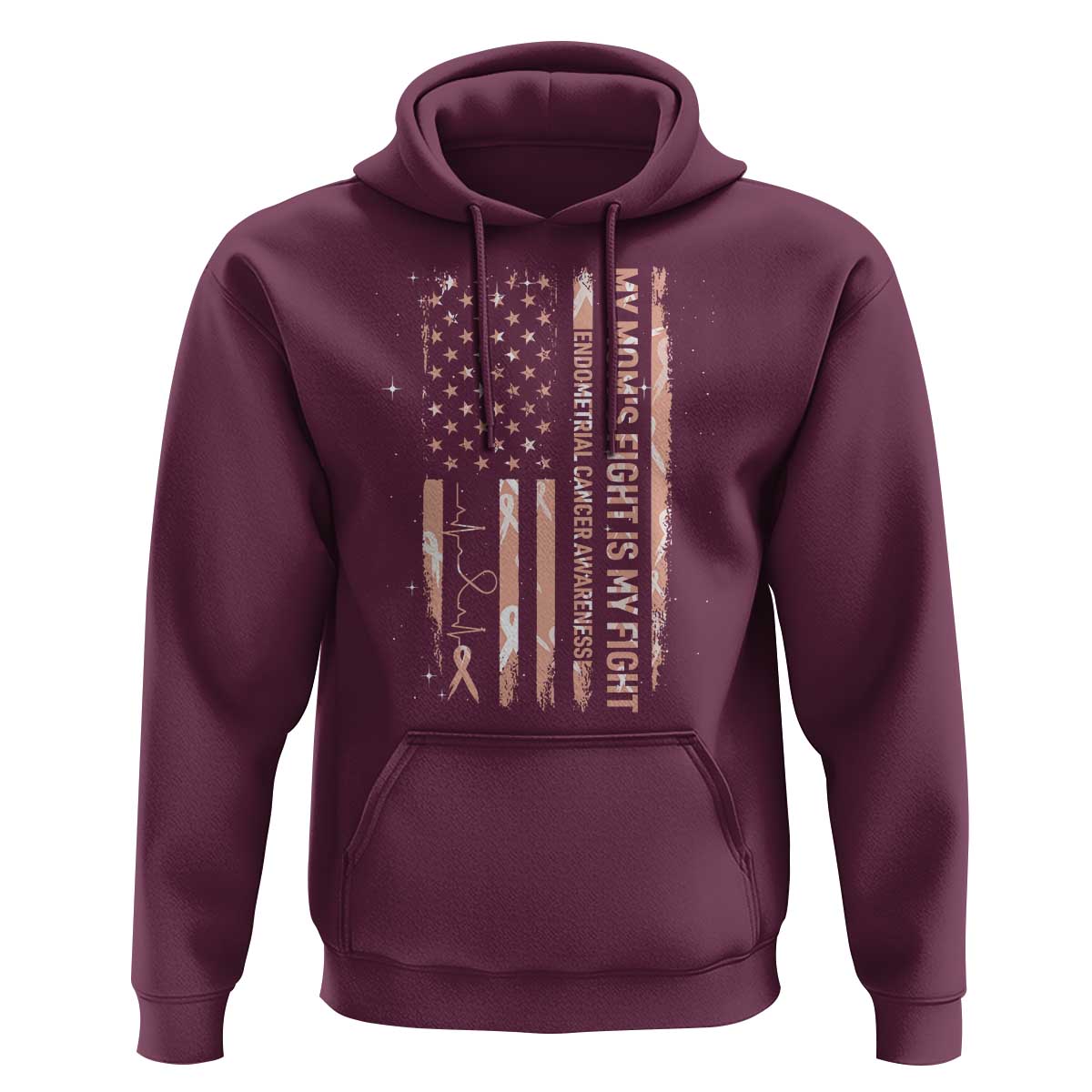 American Flag Endometrial Cancer Support Hoodie My Moms Fight My Fight