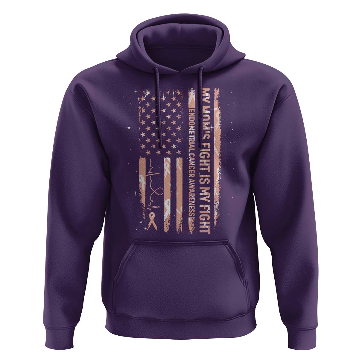 American Flag Endometrial Cancer Support Hoodie My Moms Fight My Fight
