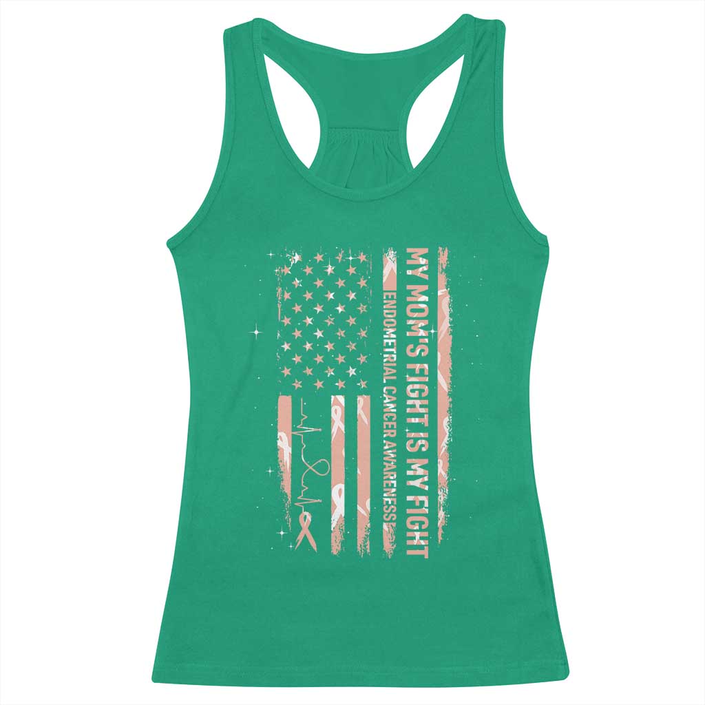 American Flag Endometrial Cancer Support Racerback Tank Top My Moms Fight My Fight