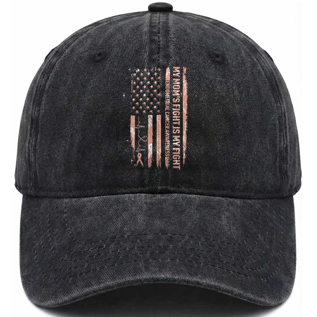 American Flag Endometrial Cancer Support Washed Cotton Baseball Cap My Moms Fight My Fight