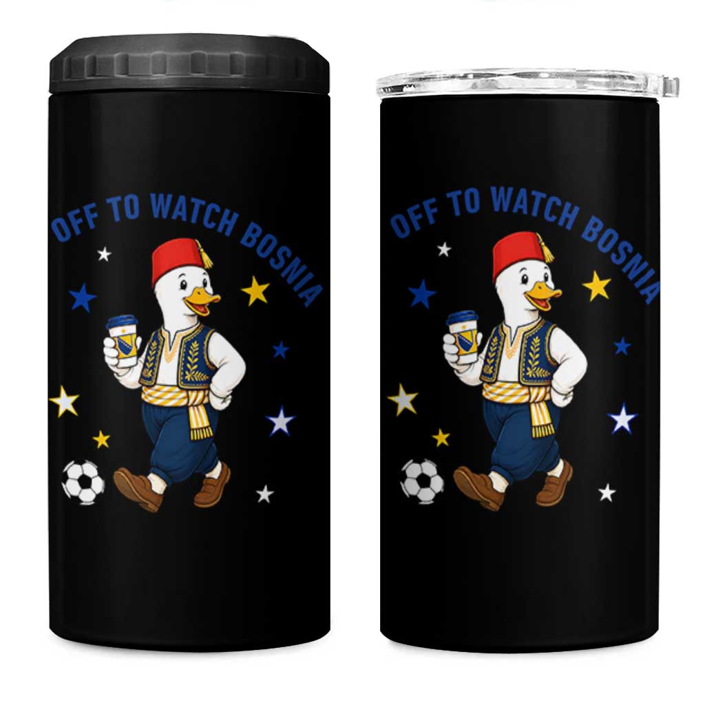 Off To Watch Bosnia 4 in 1 Can Cooler Tumbler Funny Goose Fudbal Fan Gift