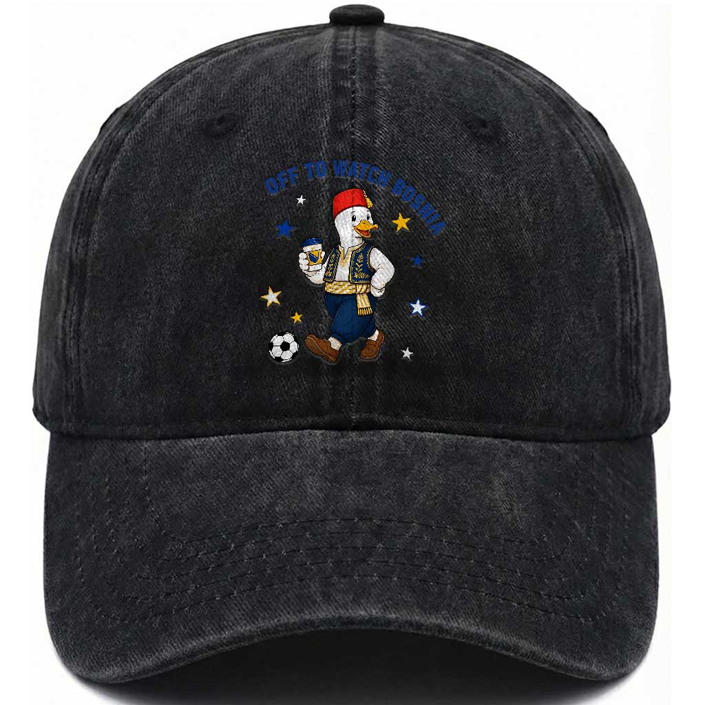 Off To Watch Bosnia Washed Cotton Baseball Cap Funny Goose Fudbal Fan Gift