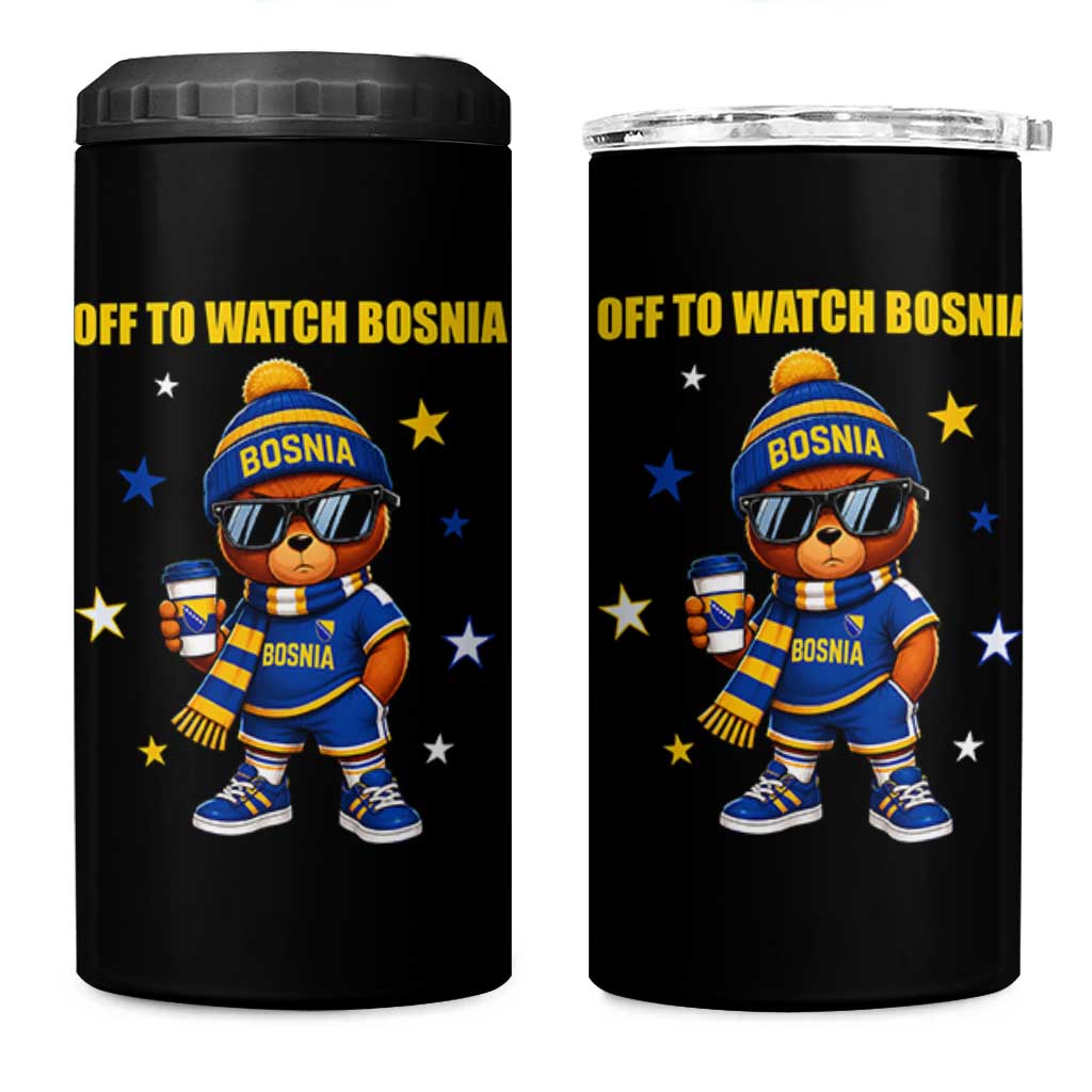 Bosnian Teddy Bear Fudbal Fan 4 in 1 Can Cooler Tumbler Off To Watch Bosnia