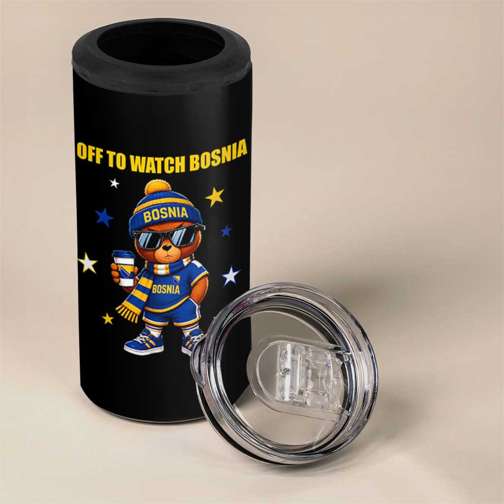 Bosnian Teddy Bear Fudbal Fan 4 in 1 Can Cooler Tumbler Off To Watch Bosnia