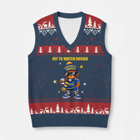 Bosnian Teddy Bear Fudbal Fan V-Neck Knit Sweater Vest Off To Watch Bosnia