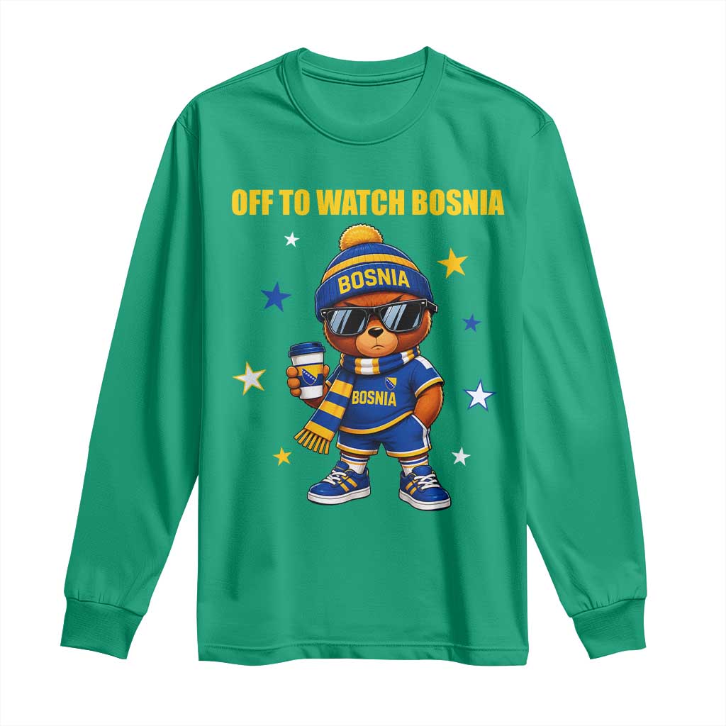 Bosnian Teddy Bear Fudbal Fan Long Sleeve Shirt Off To Watch Bosnia