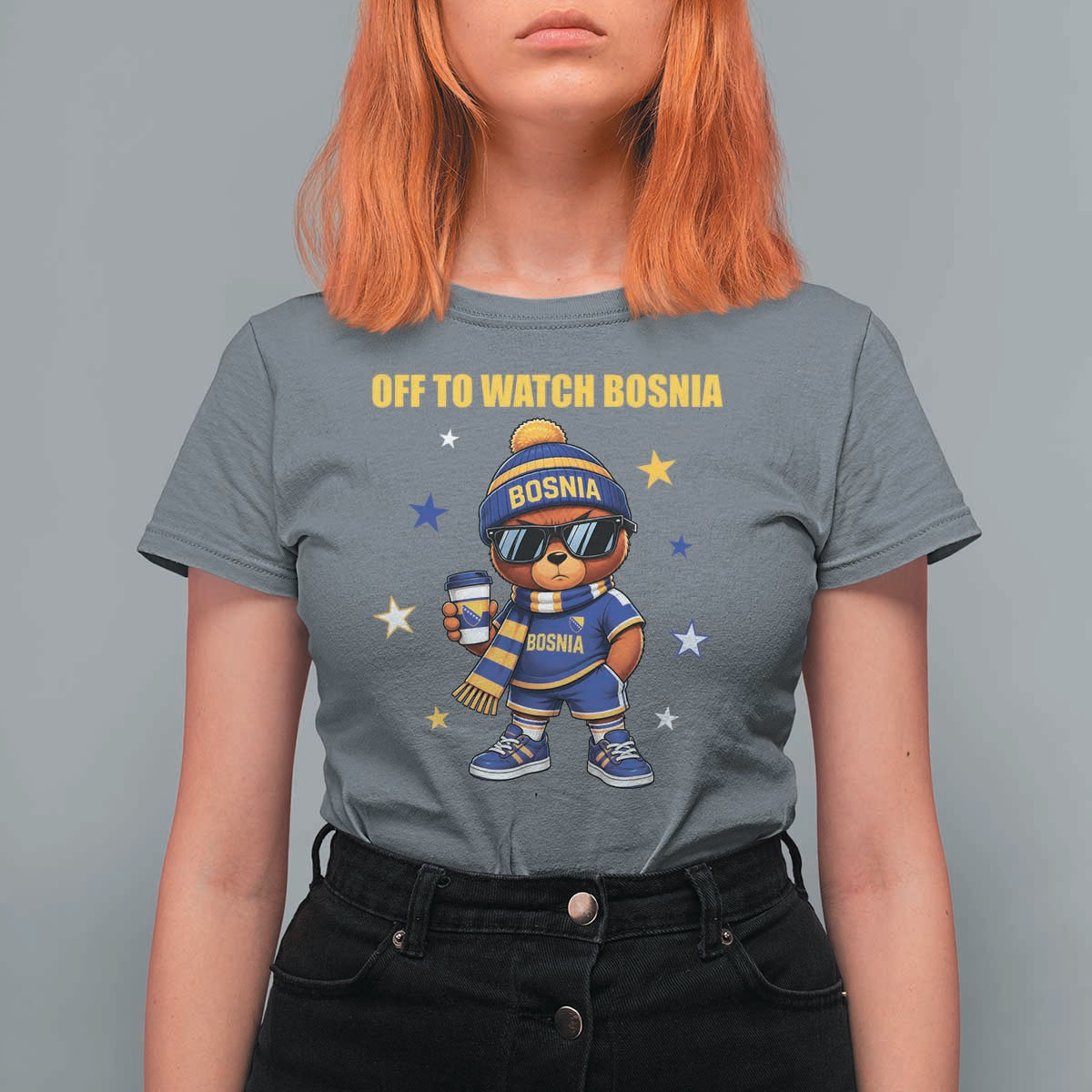 Bosnian Teddy Bear Fudbal Fan T Shirt For Women Off To Watch Bosnia